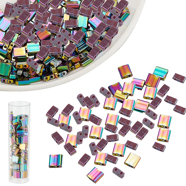 

PandaHall About 336 Pcs Tila Beads Half Tila Beads, 5x5mm/5x2mm 2-Hole Glass Seed Beads Rainbow Rectangle Mini Beads Japanese Glass Beads...