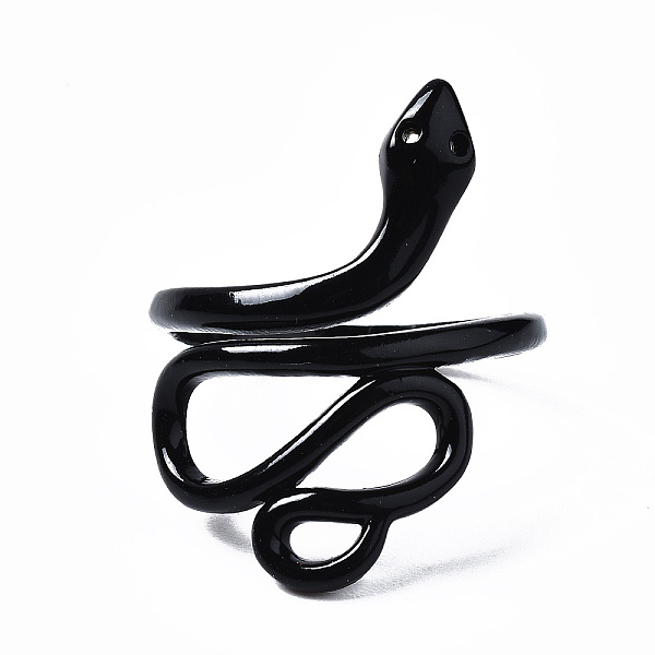 

PandaHall Spray Painted Brass Wide Band Rings, Snake, Black, US Size 7 1/4(17.5mm) Brass Black