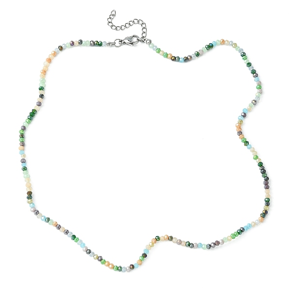 

PandaHall Glass Beaded Necklaces with 304 Stainless Steel Clasps, Green, 18.31 inch(46.5cm) Glass Rondelle Green