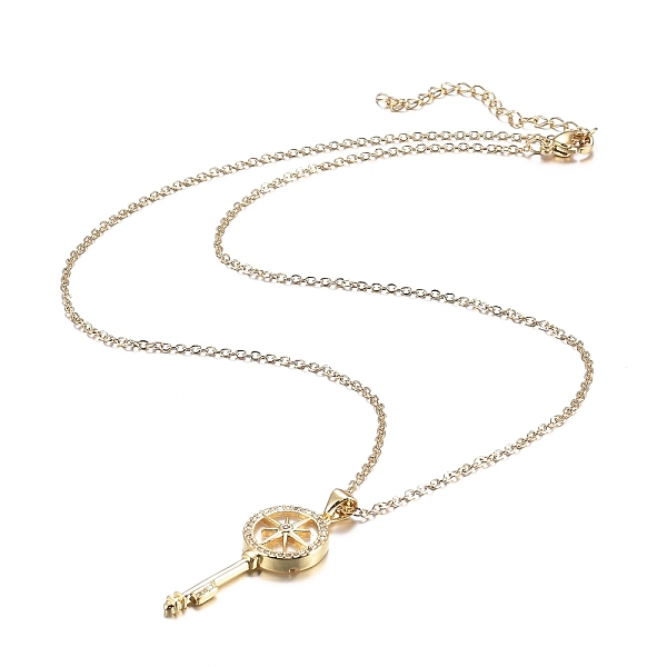 

PandaHall Brass Micro Pave Clear Cubic Zirconia Pendant Necklaces, with 304 Stainless Steel Cable Chains, Key, Golden, 17.91 inch(45.5cm)...