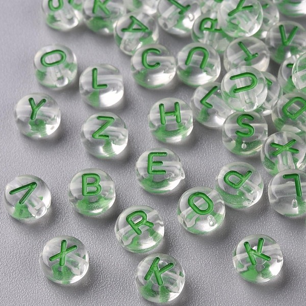 

PandaHall Transparent Clear Acrylic Beads, Horizontal Hole, Flat Round with Random Letter, Sea Green, 7x4mm, Hole: 1.6mm, about 3700pcs/500g...