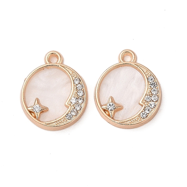 

PandaHall Alloy Acrylic Pendants with Rhinestone, Flat Round with Moon & Star, Light Gold, 17x14x2.5mm, Hole: 1.4mm Alloy+Acrylic Flat Round