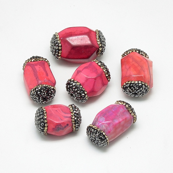 

PandaHall Natural Fire Crackle Agate Beads, with Rhinestone, Dyed, Faceted, Oval, Deep Pink, 24~29x15~19x14~18mm, Hole: 1mm Fire Crackle...