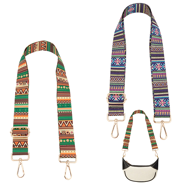 

PandaHall WADORN 2Pcs 2 Colors Ethnic Style Canvas Adjustable Bag Handles, with Alloy Swivel Clasps, for Bag Straps Replacement Accessories..., Multicolor