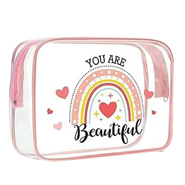 PandaHall Bohemian Rainbow Pattern Transparent PVC Cosmetic Pouches, Waterproof Clutch Bag, Toilet Bag for Women, Colorful, 20x15.5x6cm...