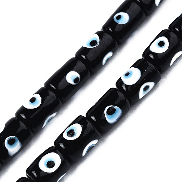 

PandaHall Handmade Evil Eye Lampwork Beads, Column, Black, 14x10mm, Hole: 1.2mm, about 25pcs/strand, 13.98 inch(35.5cm) Lampwork Column...