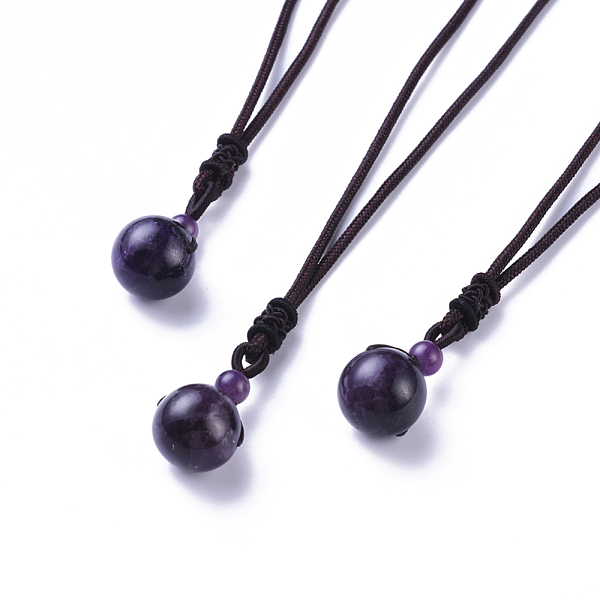 

PandaHall Natural Amethyst Pendant Necklaces, with Nylon Cord, Round, 27.55 inch(70cm) Amethyst Brown