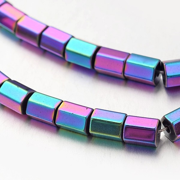 

PandaHall Electroplate Non-magnetic Synthetic Hematite Bead Strands, Faceted, Column, Multi-color Plated, 6x4~5mm, Hole: 1mm, about...