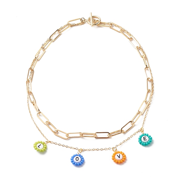 

PandaHall Love Flat Round Charm Layered Necklace for Teen Girl Women, Brass Cable & Paperclip Chain Necklace, Golden, 16.81 inch(42.7cm)...