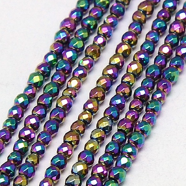 

PandaHall Electroplate Non-magnetic Synthetic Hematite Beads Strands, Faceted, Round, Grade A, Multi-color Plated, 3mm, Hole: 1mm, about...