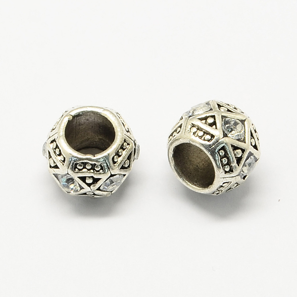 

PandaHall Alloy Rhinestone European Beads, Rondelle Large Hole Beads, Antique Silver, Crystal, 11x8~9mm, Hole: 5~6mm Alloy+Rhinestone..., Clear