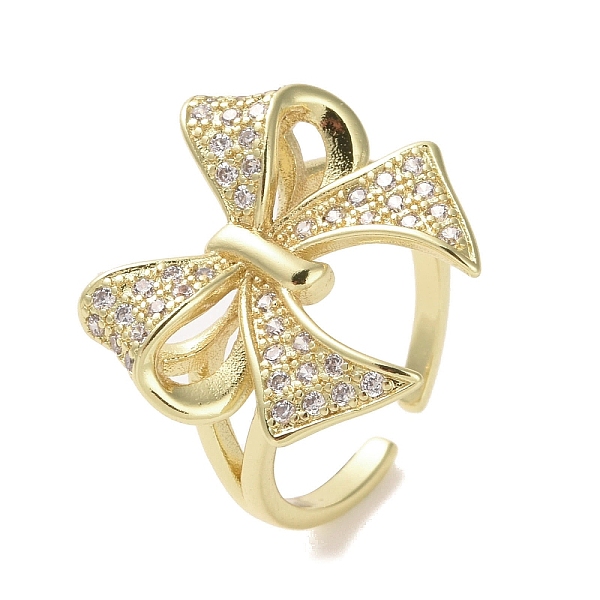 

PandaHall Brass Micro Pave Cubic Zirconia Open Cuff Ring, Bowknot, Real 16K Gold Plated, Inner Diameter: 17mm Brass+Cubic Zirconia Bowknot..., Clear