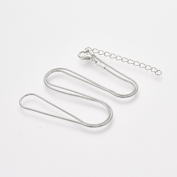 

PandaHall Brass Round Snake Chain Necklace Making, with Lobster Claw Clasps, Platinum, 18.5 inch(47.2cm), 1.2mm Brass