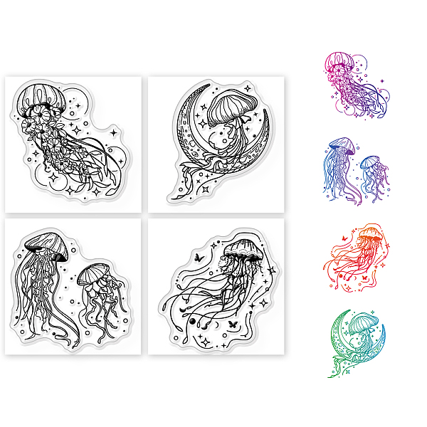 

PandaHall 4Pcs 4 Styles PVC Stamp, for DIY Scrapbooking, Jellyfish, 55x55mm, 1pc/style Plastic Jellyfish