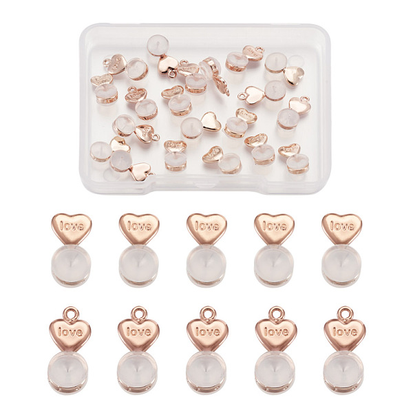 

PandaHall 20Pcs 2 Styles Silicone Ear Nuts, Earring Backs, with Brass Findings, Heart, Rose Gold, 11.2x6x5.5mm, 10pcs/style Brass