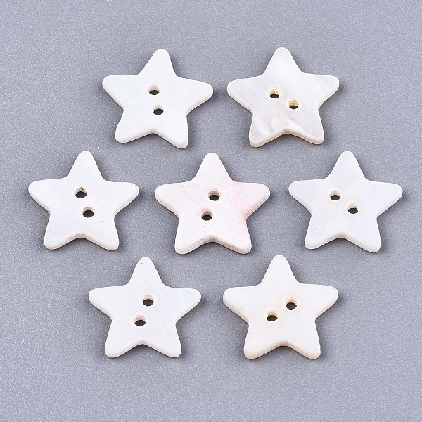 

PandaHall 2-Hole Freshwater Shell Buttons, Star, Seashell Color, 14~15x15~16x2mm, Hole: 1.5mm Shell Star