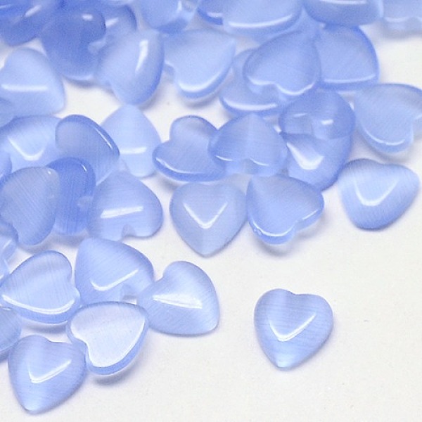 

PandaHall Cat Eye Cabochons, Heart, Cornflower Blue, 10x10x2.5mm Glass Heart Blue