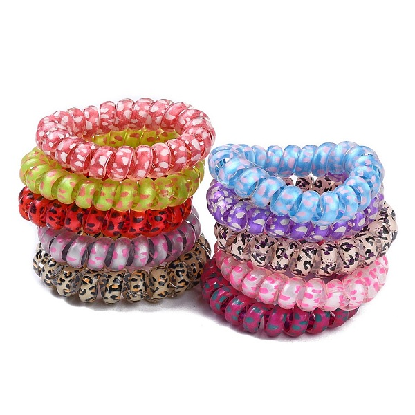 

PandaHall Printed Plastic Telephone Cord Elastic Hair Ties, Ponytail Holder, Mixed Color, 35mm Plastic Multicolor