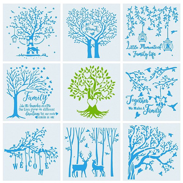 

PandaHall Eco-Friendly PET Plastic Hollow Painting Silhouette Stencil, DIY Drawing Template Graffiti Stencils, Square with Trees Pattern..., White