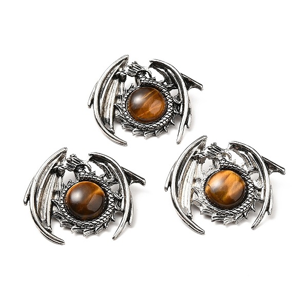 

PandaHall Natural Tiger Eye Pendants, Dragon Charms, with Rack Plating Antique Silver Tone Alloy Findings, Cadmium Free & Lead Free...