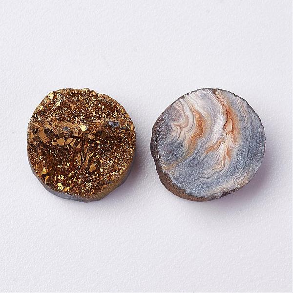 

PandaHall Electroplated Natural Druzy Agate Cabochons, Flat Round, Antique Bronze Plated, 12x4~8mm Natural Agate Flat Round