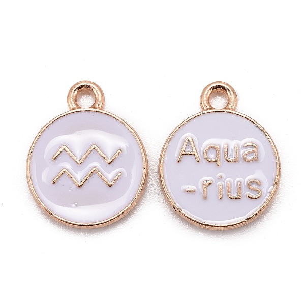 

PandaHall Alloy Enamel Pendants, Cadmium Free & Lead Free, Flat Round with Constellation, Light Gold, White, Aquarius, 15x12x2mm, Hole...