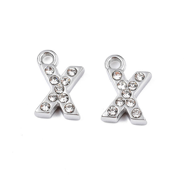 

PandaHall 304 Stainless Steel Charms, with Crystal Rhinestone, Letter, Letter.X, 10~10.5x2~8x2mm, Hole: 1.2mm Stainless Steel+Rhinestone..., Clear