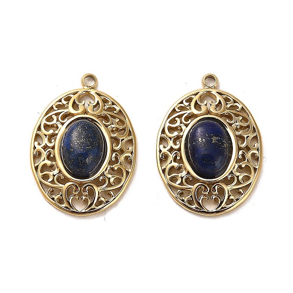 

PandaHall 304 Stainless Steel Pave Natural Lapis Lazuli Pendants, Oval Charms, Real 14K Gold Plated, 21x15x5.5mm, Hole: 1.4mm Lapis Lazuli...
