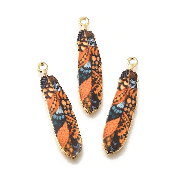 

PandaHall Alloy Enamel Pendants, Golden, Feather Charm, Coral, 38x8.5x1.5mm, Hole: 1.6mm Alloy+Enamel Feather Red