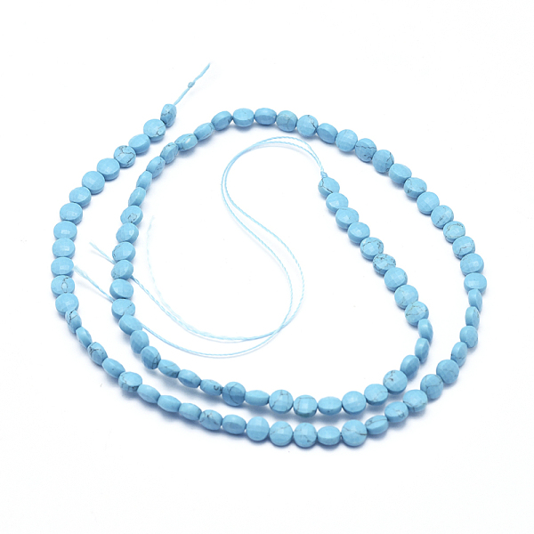 

PandaHall Natural Howlite Beads Strands, Dyed & Heated, Faceted, Flat Round, 4~4.5x2.5~3mm, Hole: 0.7mm, about 104~109 pcs/Strand, 15.35...