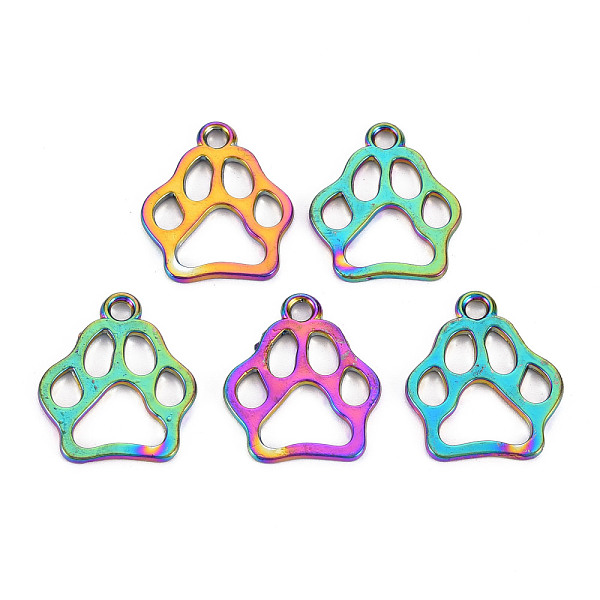

PandaHall Rainbow Color Alloy Pendants, Cadmium Free & Nickel Free & Lead Free, Dog Paw Prints, 19x16x1mm, Hole: 2mm Alloy Dog