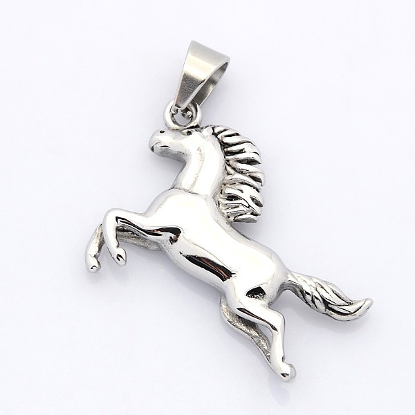 

PandaHall Retro Men's 304 Stainless Steel Pendants, Running Horse, Antique Silver, 46x45x8mm, Hole: 5x10mm 304 Stainless Steel Horse