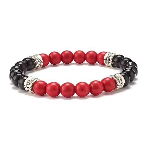 

PandaHall Round Synthetic Turquoise(Dyed) Beaded Stretch Bracelet for Women, FireBrick, Inner Diameter: 2-1/4 inch(5.8cm) Synthetic..., Red