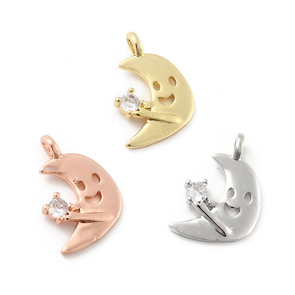 

PandaHall Moon with Smiling Face Brass Micro Pave Clear Cubic Zirconia Pendants, Cadmium Free & Lead Free, Mixed Color, 17x13x2.5mm, Hole...