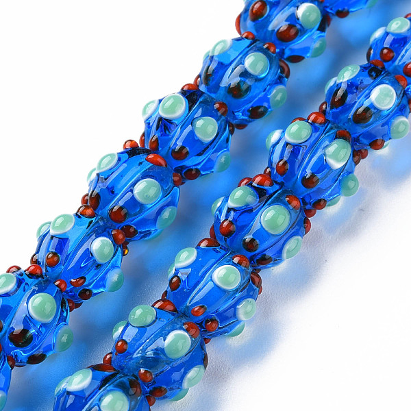 

PandaHall Transparent Handmade Bumpy Lampwork Beads Strands, Pumpkin, Dodger Blue, 9.5~10.5x12.5~13.5mm, Hole: 2mm, about 50pcs/strand...