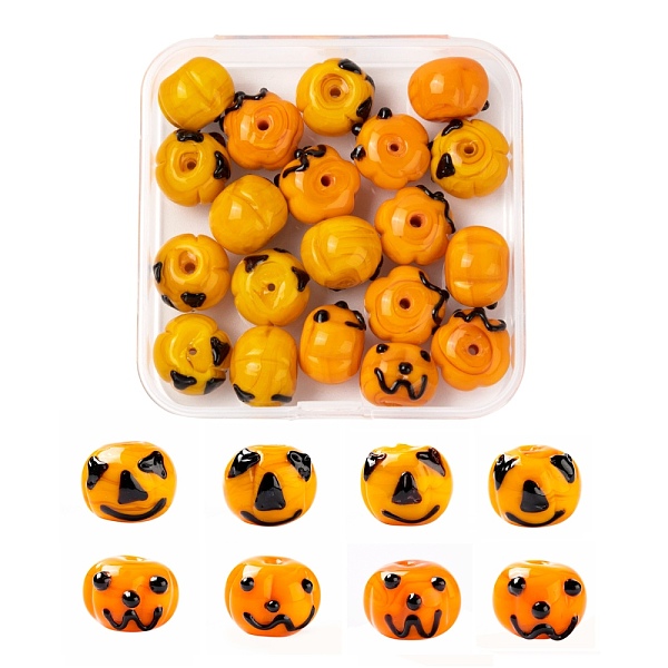 

PandaHall 20Pcs 2 Style Autumn Theme Handmade Lampwork Beads, Cartoon Pumpkin, Dark Orange, 10pcs/style Lampwork Pumpkin