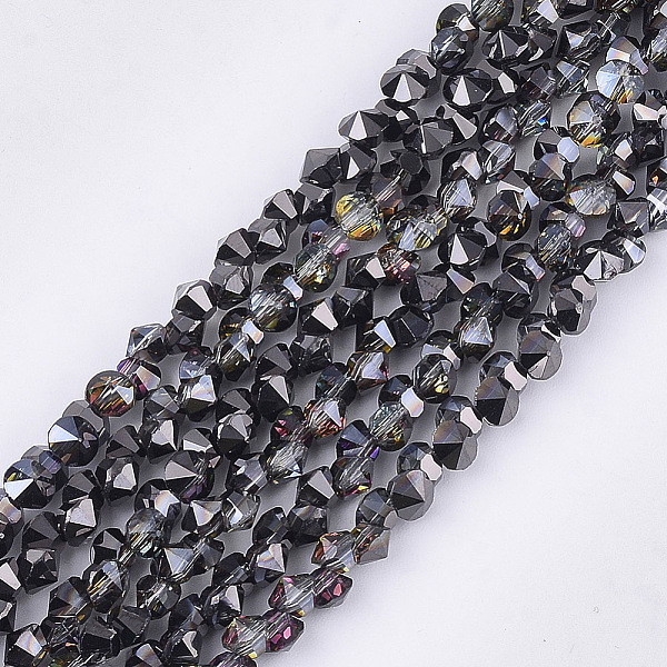 

PandaHall Electroplate Glass Beads Strands, Half Plated, Faceted, Diamond, Black, 4~4.5x4x3~3.5mm, Hole: 0.8mm, about 100pcs/strand, 11.8...