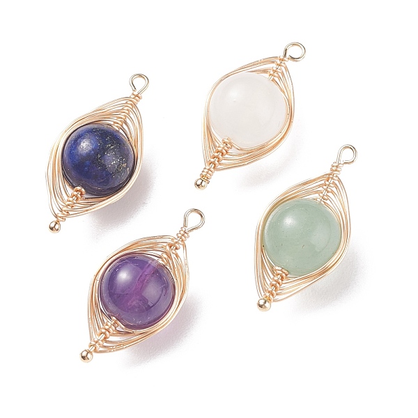 

PandaHall Natural Stone Copper Wire Wrapped Connector Charms, with Brass Findings, Horse Eye, Golden, 26~27x11~12x10mm, Hole: 1.5mm Mixed...