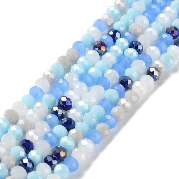 

PandaHall Glass Beads Strands, Faceted, Rondelle, Light Blue, 6x5mm, Hole: 1mm, about 85~88pcs/strand, 16.1~16.5 inch(41~42cm) Glass...