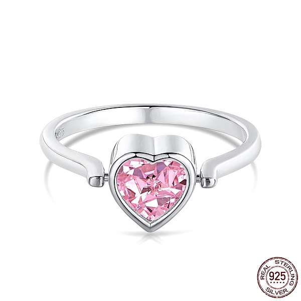 

PandaHall Pink Cubic Zirconia Heart Rotating Finger Ring, Anxiety Stress Relief Rhodium Plated 925 Sterling Silver Birthstone Ring with S925...