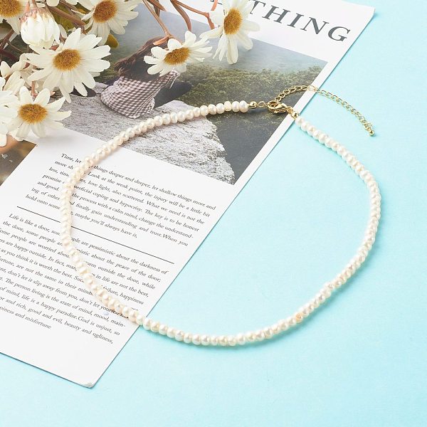 

PandaHall Natural Pearl Beaded Necklaces, Round, Antique White, 17.13 inch(43.5cm) Pearl