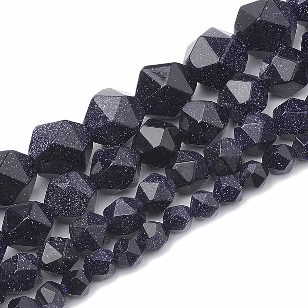 

PandaHall Synthetic Blue Goldstone Beads Strands, Star Cut Round Beads, Faceted, 8~10x7~8mm, Hole: 1mm, about 45~48pcs/strand, 14.2~14.6...