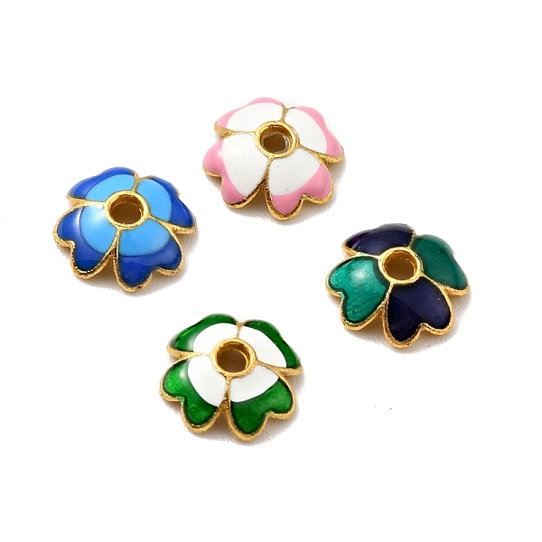 

PandaHall 4-Petal Alloy Enamel Bead Caps, Cadmium Free & Lead Free, Golden, Flower, Mixed Color, 7.5x7.5x2mm, Hole: 1.4mm Alloy+Enamel..., Multicolor