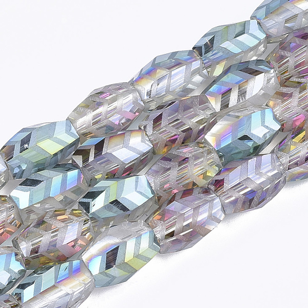 

PandaHall Electroplate Glass Beads Strands, Frosted, Faceted, Barrel, Colorful, 7.5x7.5x11mm, Hole: 1.2mm, about 60pcs/strand, 25.9 inch...