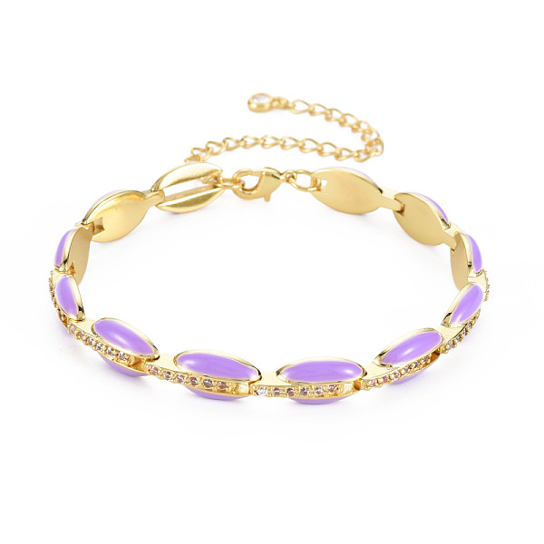 

PandaHall Brass Micro Pave Cubic Zirconia Link Chain Bracelet for Women, Enamel Oval Bracelets, Nickel Free, Real 18K Gold Plated, Medium...