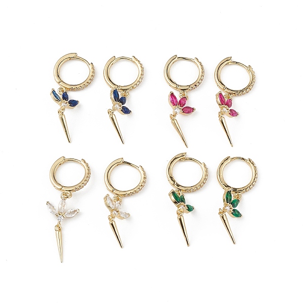 

PandaHall Cubic Zirconia Flower Dangle Hoop Earrings, Real 18K Gold Plated Brass Jewelry for Women, Long-Lasting Plated, Lead Free & Cadmium..., Multicolor