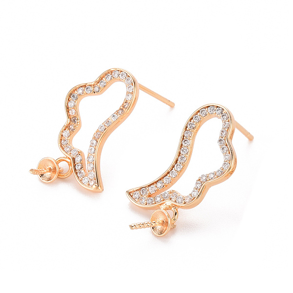 

PandaHall Brass Micro Pave Clear Cubic Zirconia Earring Findings, for Half Drilled Beads, with 925 Sterling Silver Pins, Nickel Free, Wing...