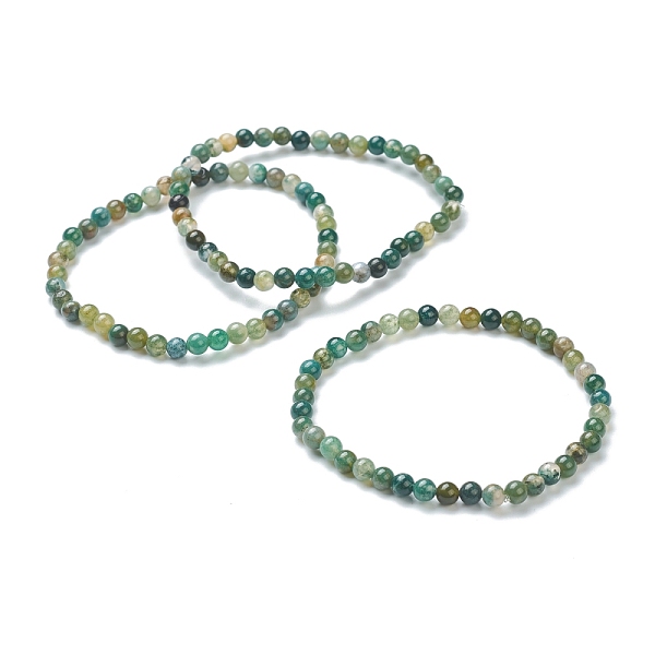 

PandaHall Natural Moss Agate Beaded Stretch Bracelets, Round, Beads: 4~5mm, Inner Diameter: 2-1/4 inch(5.65cm) Moss Agate