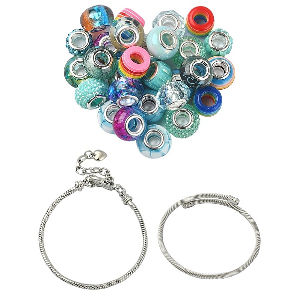 

PandaHall DIY European Style Bracelet Making Kits, Including Acrylic & Resin & Polymer Clay Rhinestone European Beads, Alloy & Brass Cuff...