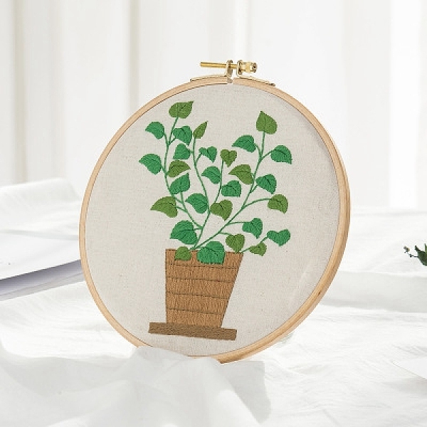 

PandaHall Plant Pattern DIY Embroidery Beginner Kit, including Embroidery Needles & Thread, Cotton Linen Fabric, Lime Green, 27x27cm Cloth...